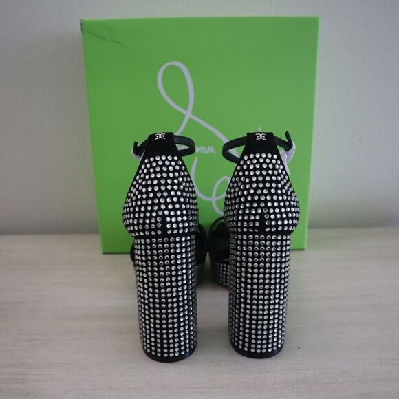 Sam Edelman I3466M1 Sz 7M Black Nellie Glitz Platform Heeled Sandals $190 - Picture 3 of 13